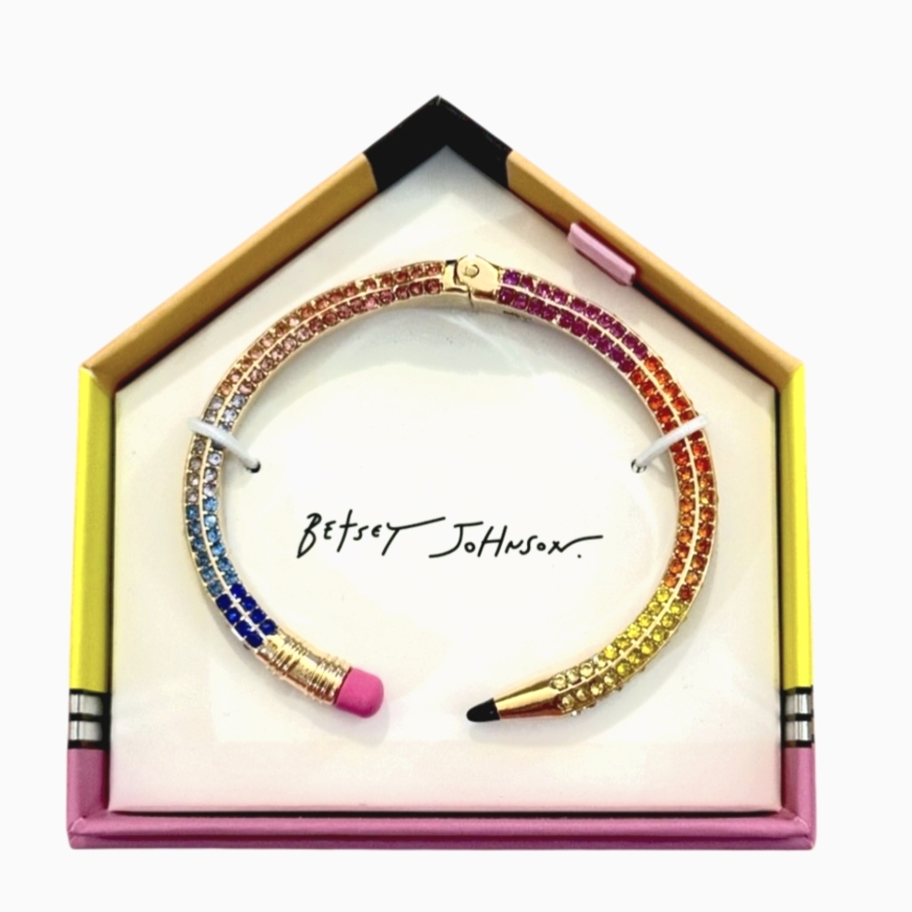 BETSEY JOHNSON Multi-Color Crystal Pencil Hinged Bracelet, NEW IN BOX